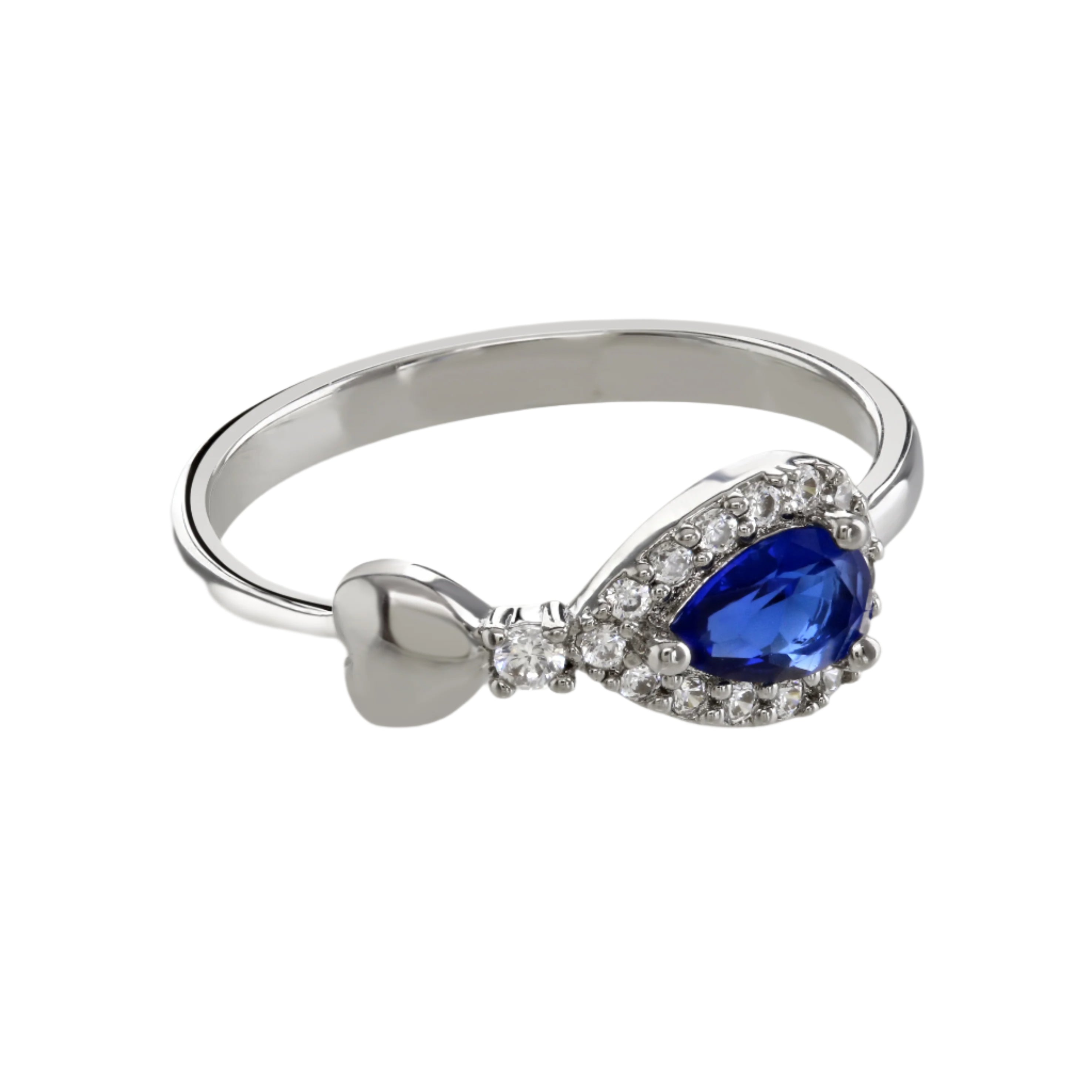 Buckley London Sapphire Heart Pear-Drop Ring Silver & Sapphire