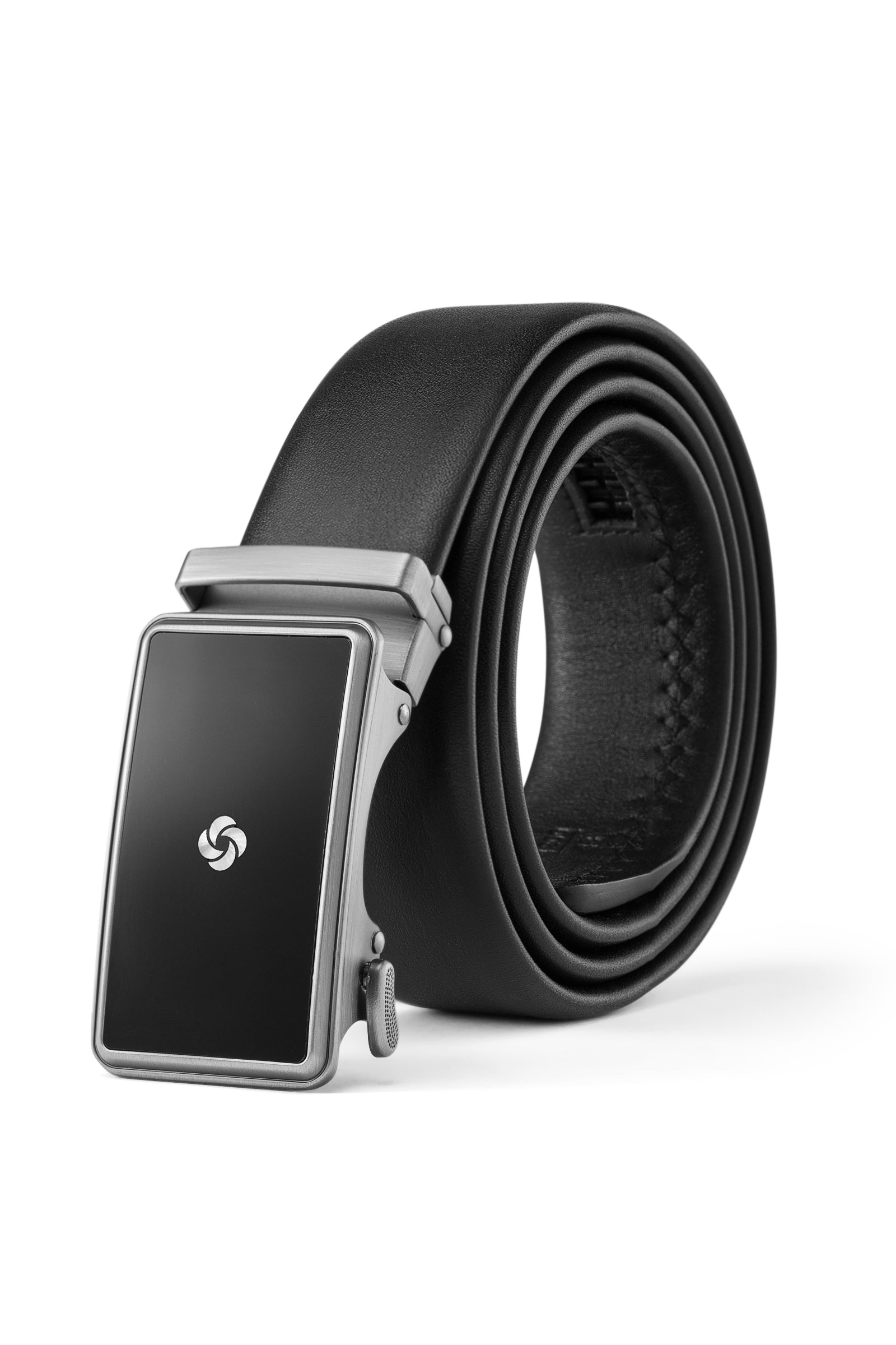 Rolled up angled view of the Samsonite AAMIR II Bizplate Al Auto 02 Leather Black Belt. Find Online Today