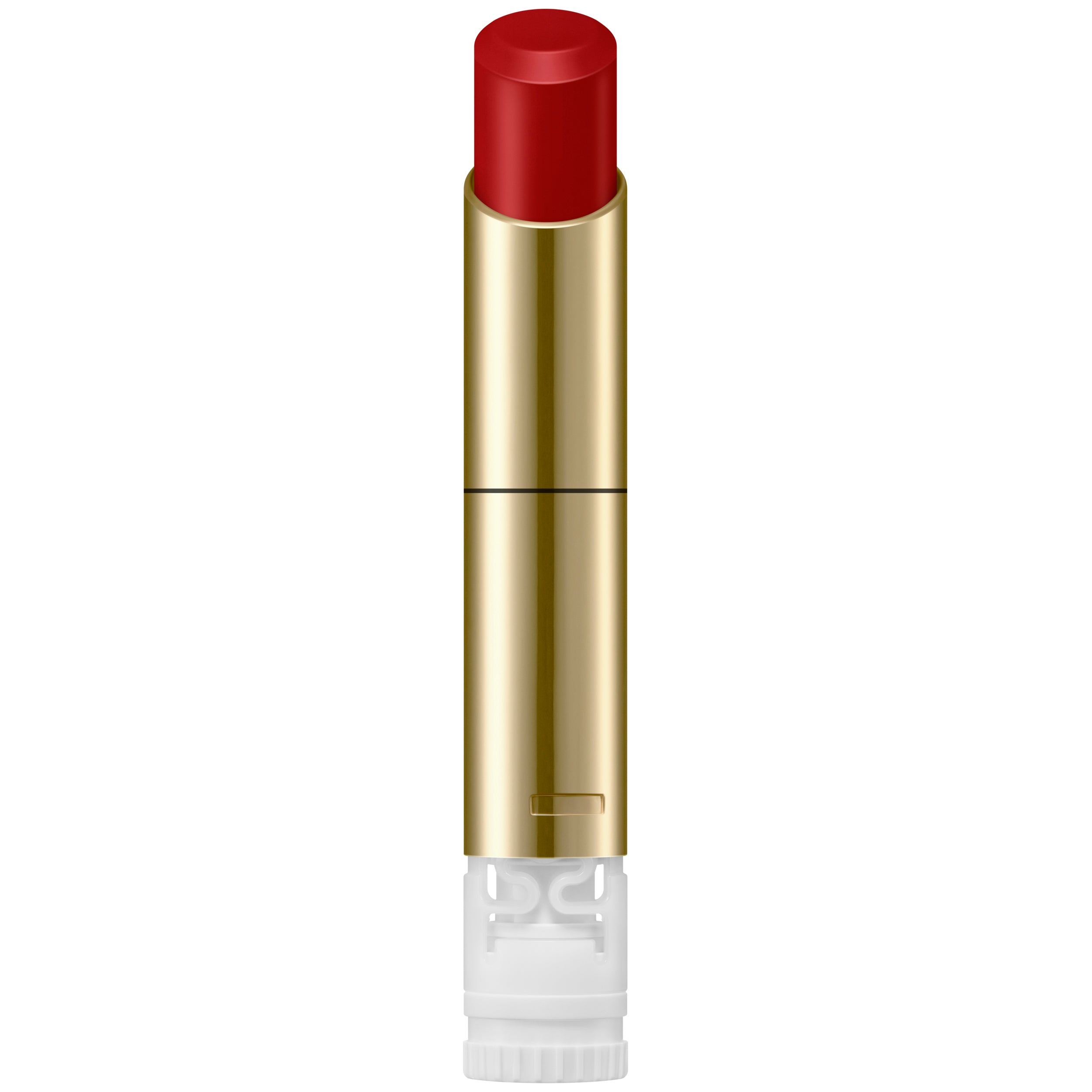 SensaiRed lipstick with gold casing on a white background. now at Blue salon.
