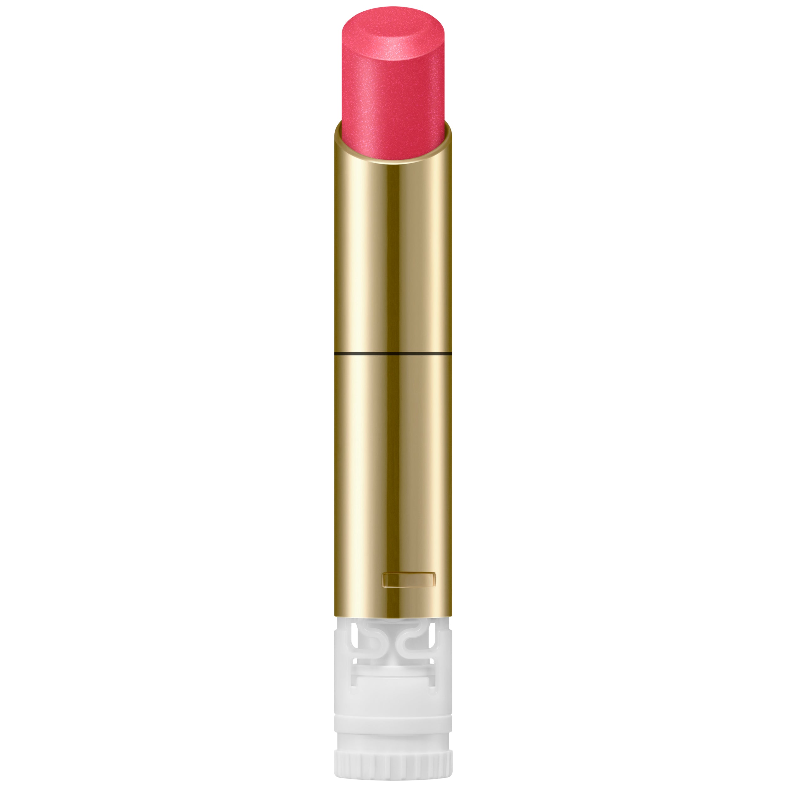 Sensai Pink lipstick with gold and white casing on a white background.
