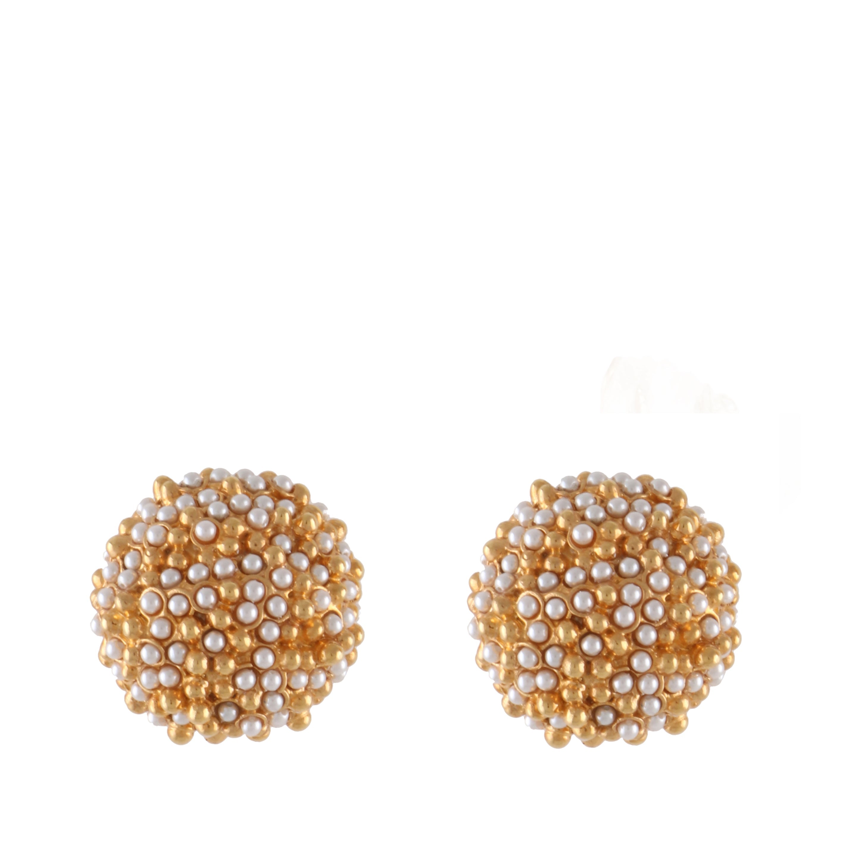 Pair of gold-toned orb stud earrings with white mini pearls
