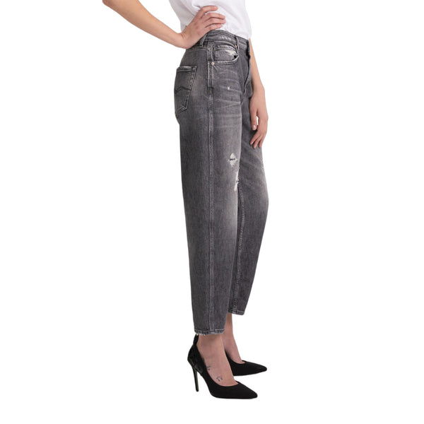 Duzhengzhou Jean Ballon Court à Jambes Larges Et Taille Moyenne For Femme, Pantalon En Jean Vintage Boyfriend Y2k, Streetwear Ample(White,S