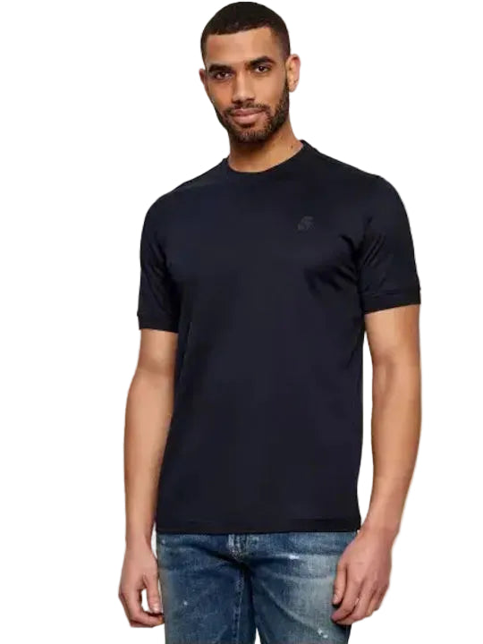 Midnight blue crewneck T-shirt with short sleeves and a small, tonal Karl Lagerfeld logo on the left chest.