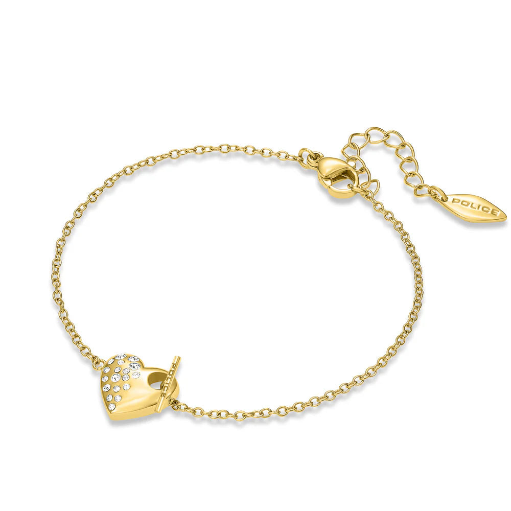 Police Heartstone PEJLB0005101 Gold Crystal Chain Bracelet – Heart Lock Design Available Online in Qatar & GCC