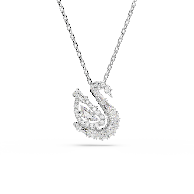 Swarovski Swan Necklace Pendant with Mixed-Cut Crystals in Rhodium – Shop Now Online in Qatar & GCC
