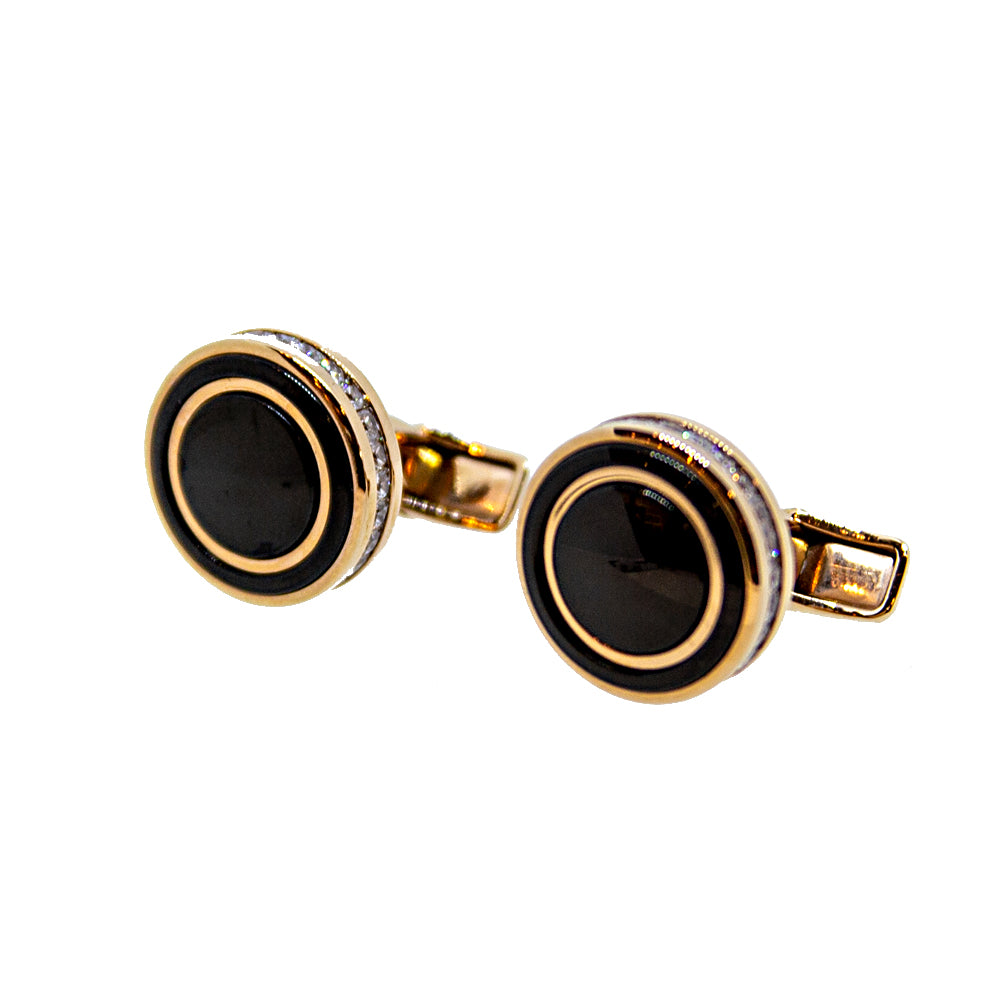 Smalto Cufflinks Rosegold With Black Mid & Crystal Design Around