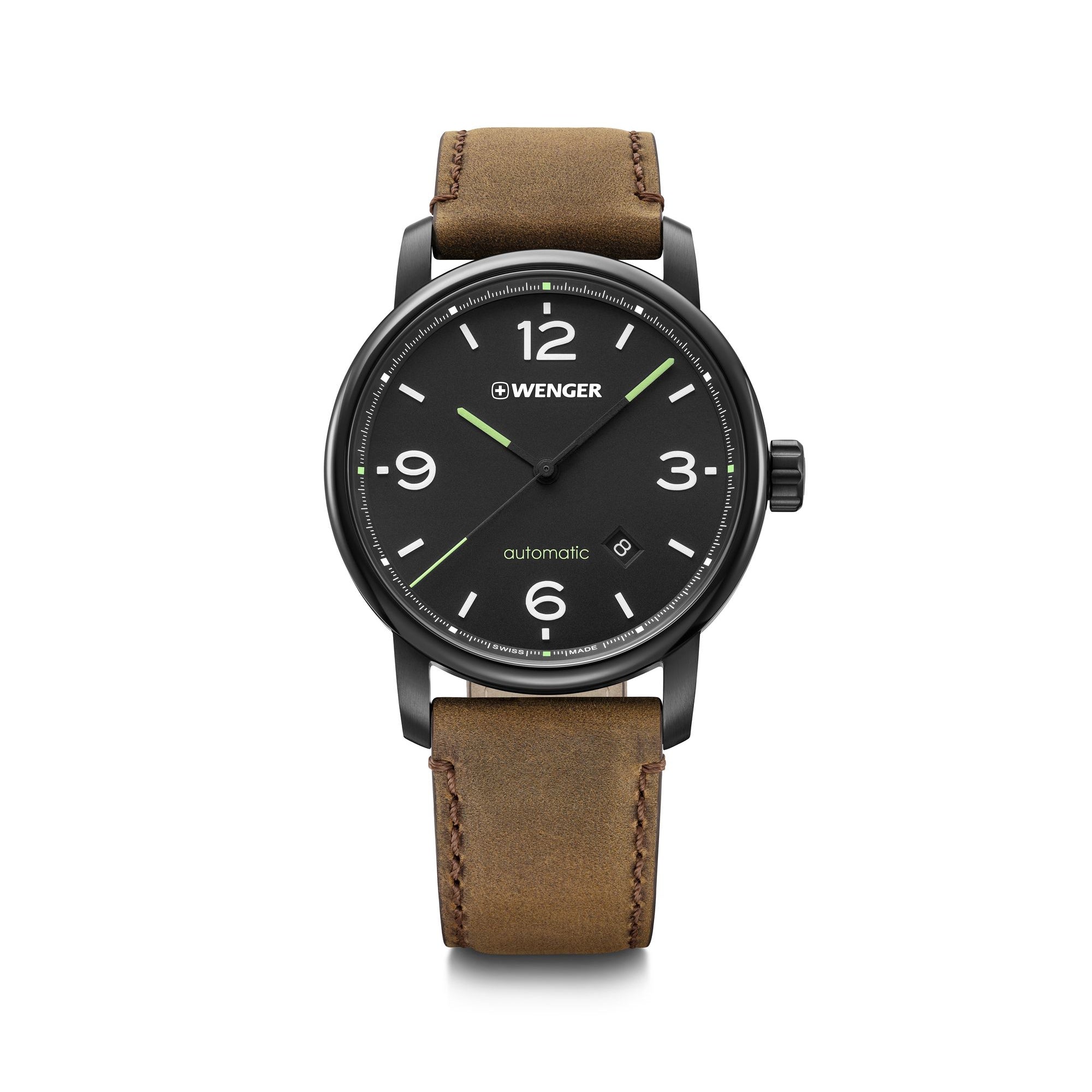 Wenger Urban Metropolitan Automatic 42 Black Dial Brown Strap Men's Watch