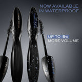 Black, sculpted, twisted mascara tube with blue 'HYPNOSE DRAMA WATERPROOF' and 'LANCOME' text, and a thick, spiky black brush