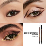Two brown eyeliner pencils. One uncapped, showing a pointed brown tip. The other capped with a black cap and gold-toned YSL l
