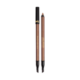 Two bronze-toned YSL Lines Liberated eye pencils, one capped with a black cap and gold YSL logo, the other sharpened.