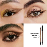 Two bronze-toned YSL eyeliner pencils. One sharpened, one retractable with black ends. Both have gold-toned branding.