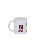Official 81 Ceramic Mug "LEGENDS NEVER FADE" Featuring Qatar 81 Artwork