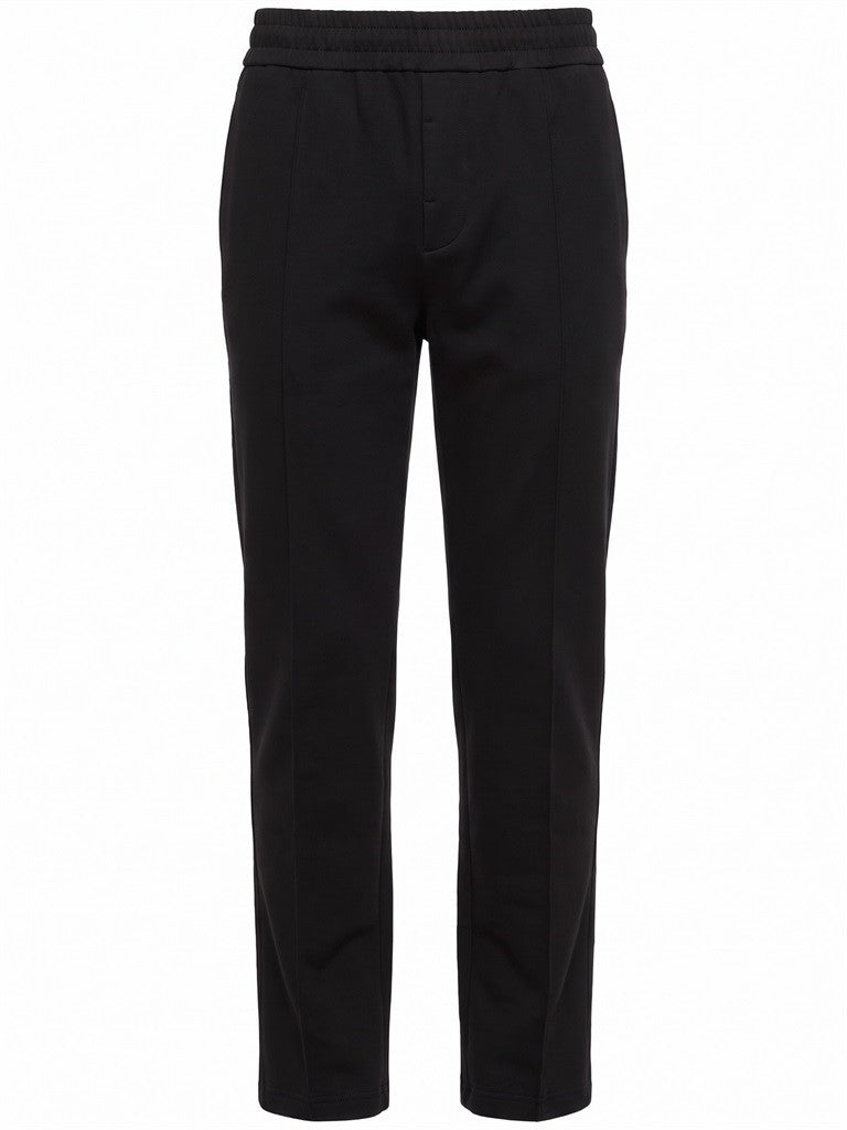 Galaxy blue men's straight-leg trousers with an elasticated waistband and pressed front leg seams.