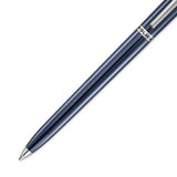 Navy blue polished enamel ballpoint pen with silver-toned tip, clip, and 'POLICE' branding on the barrel.