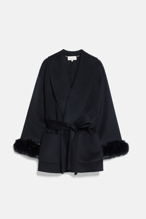 Luisa Spagnoli Situazione Women's Peacoat with Faux Fur Cuffs