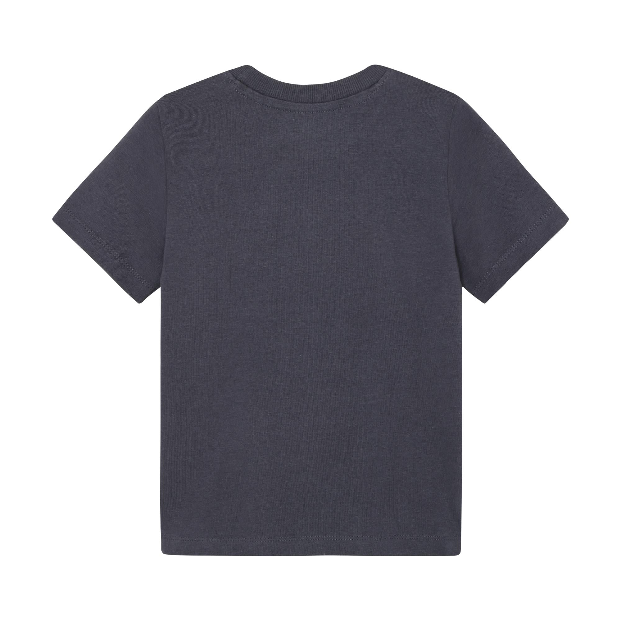 Dark grey short-sleeved t-shirt with a ribbed crew neck and plain back.
