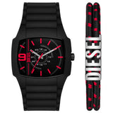 Diesel Cliffhanger 2.0 Gents Black Dial Black Silicone Strap Watch with bracelet Set