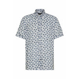 Bugatti Men's White & Navy Blue Casual Short-sleeve Shirt