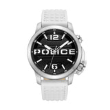 Police Automated Gents Black Dial Silver Case White Leather Strap Watch
