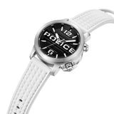 Police Automated Gents Black Dial Silver Case White Leather Strap Watch