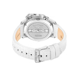 Police Automated Gents Black Dial Silver Case White Leather Strap Watch