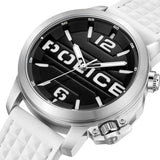 Police Automated Gents Black Dial Silver Case White Leather Strap Watch