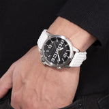 Police Automated Gents Black Dial Silver Case White Leather Strap Watch