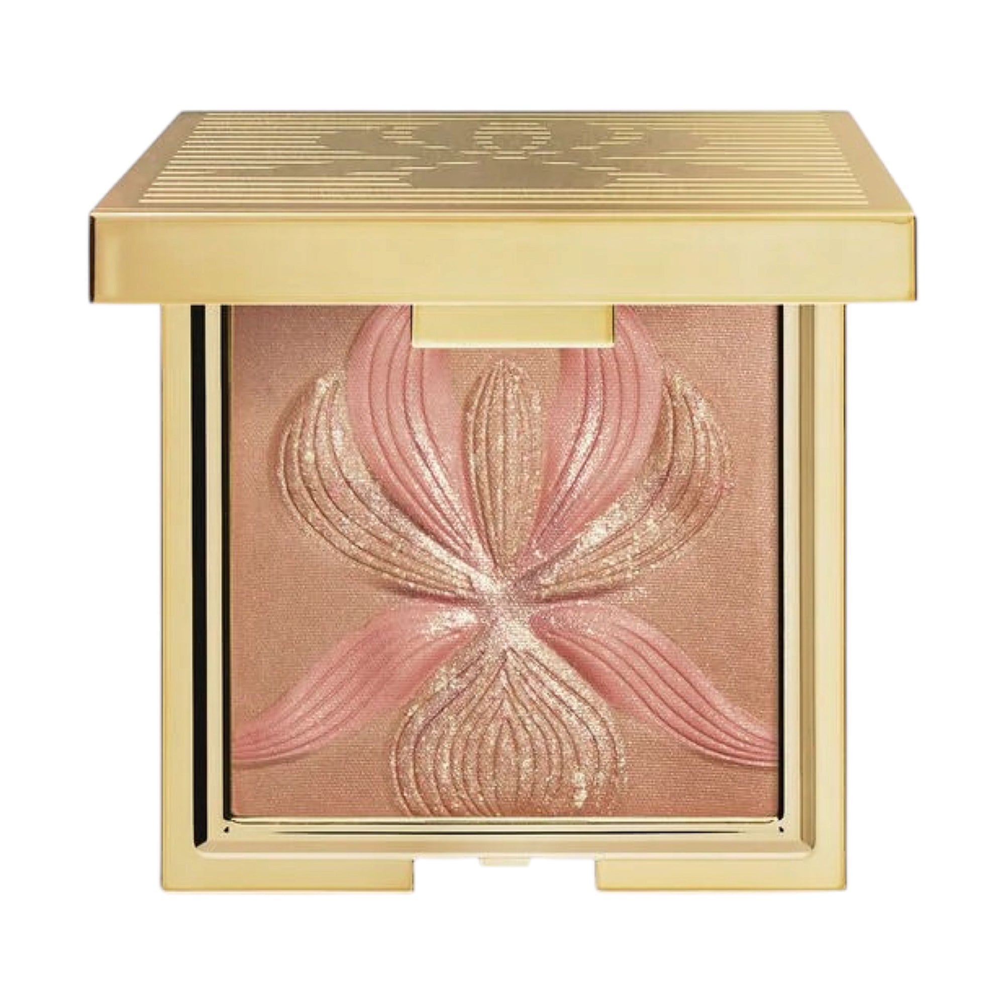 Sisley L'Orchidée face powder compact with a gold-toned case and an embossed floral design in bronze and pink shades.