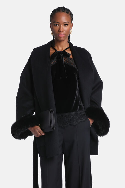 Luisa Spagnoli Situazione Women's Peacoat with Faux Fur Cuffs
