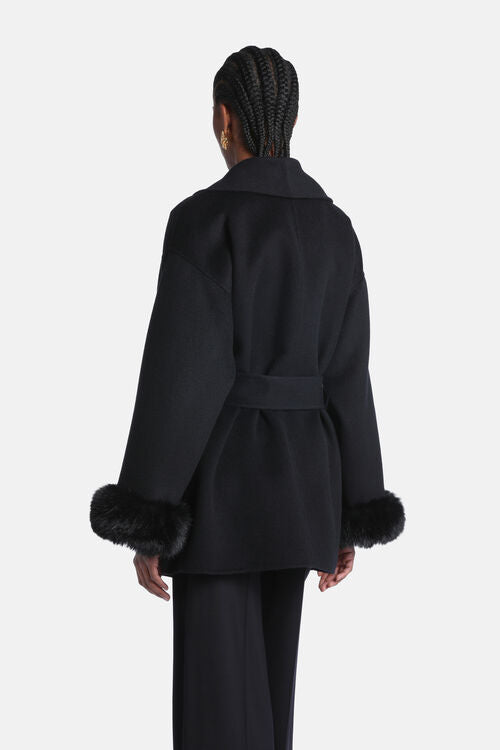 Luisa Spagnoli Situazione Women's Peacoat with Faux Fur Cuffs