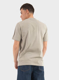 Khaki crewneck t-shirt with short sleeves and a plain back.