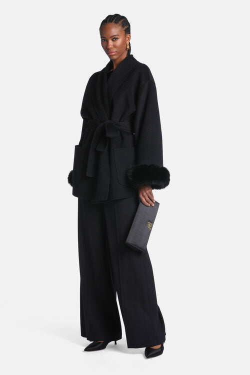 Luisa Spagnoli Situazione Women's Peacoat with Faux Fur Cuffs