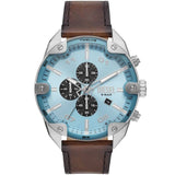 Diesel Spiked  Chronograph Gents Blue Sunray Dial Silver Stailess Steel Case Brown Leather Strap