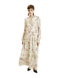Momoni Suita Ladies Long Dress-in-Printed Crepe-De-Chine-Cream-Tobacco