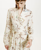 Momoni Suita Ladies Long Dress-in-Printed Crepe-De-Chine-Cream-Tobacco