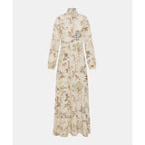 Momoni Suita Ladies Long Dress-in-Printed Crepe-De-Chine-Cream-Tobacco
