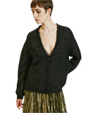 Momoni SAIKI Ladies Wool-Lurex Ace Cardigan in Cable Rib Stitch