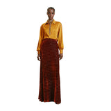 Momoni Women's Doresu Skirt in Embroidered Silk Velvet-Rust