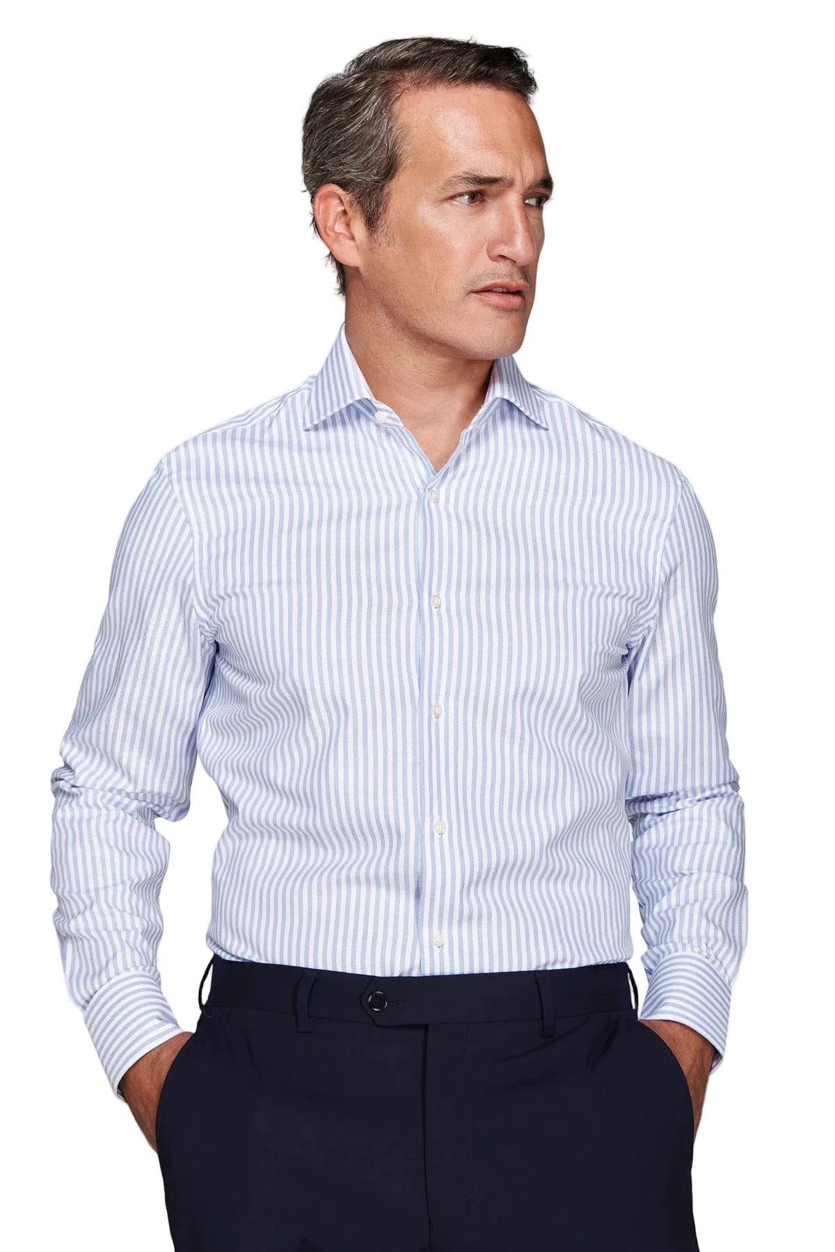 Dan John Men's Striped Long-Sleeved Shirt - Cutaway Collar