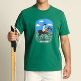 Green short-sleeve t-shirt with a front graphic of a polo player on a horse in a field, with 'LA MARTINA POLO CLUB' text.