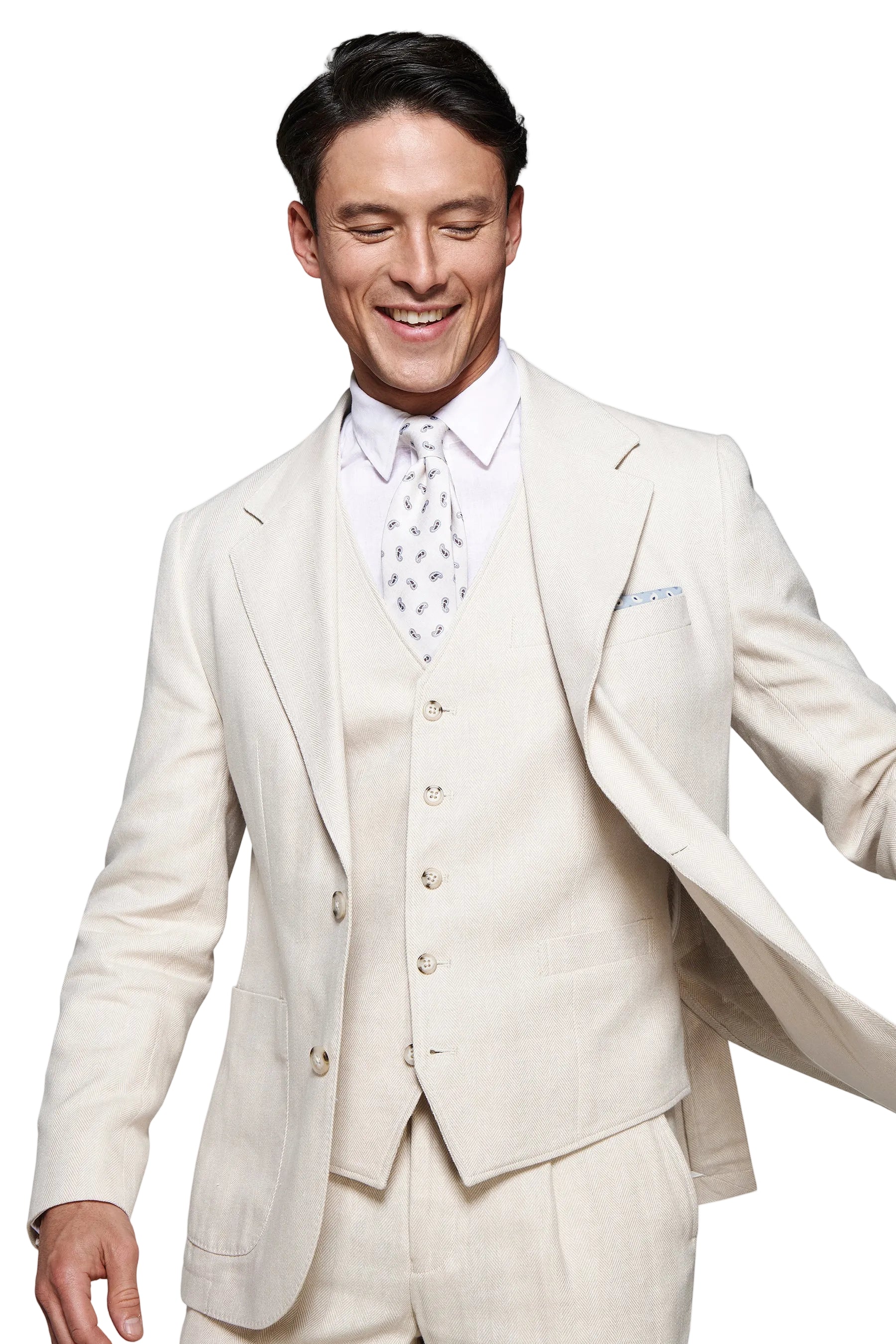 Sabbia single-breasted modular jacket with two-button closure, notch lapels, and patch pockets.