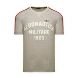 Heather grey t-shirt with crew neck, red shoulder stripes, white 'AERONAUTICA MILITARE 1923' text, and gold-toned eagle.