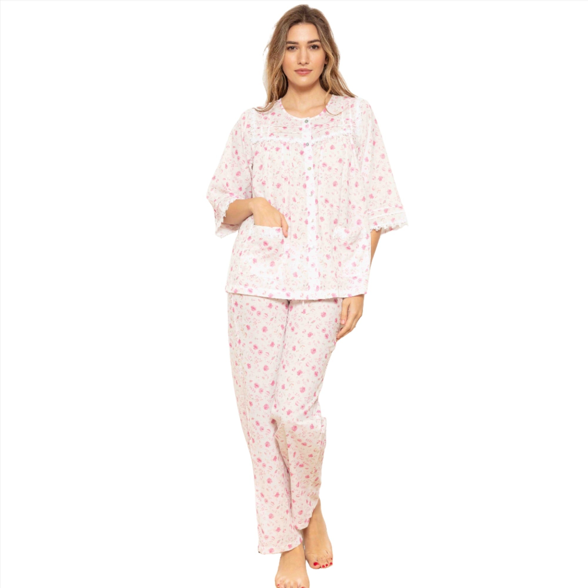 Cottonreal Women's KIM Super Voile Mini Rose Pink Pyjama Set | All Lingerie | Lingerie | Nightdress | Nightdresses | Nightwear | Pyjama | Pyjamas | Pyjamas & Loungewear | Women | Womens