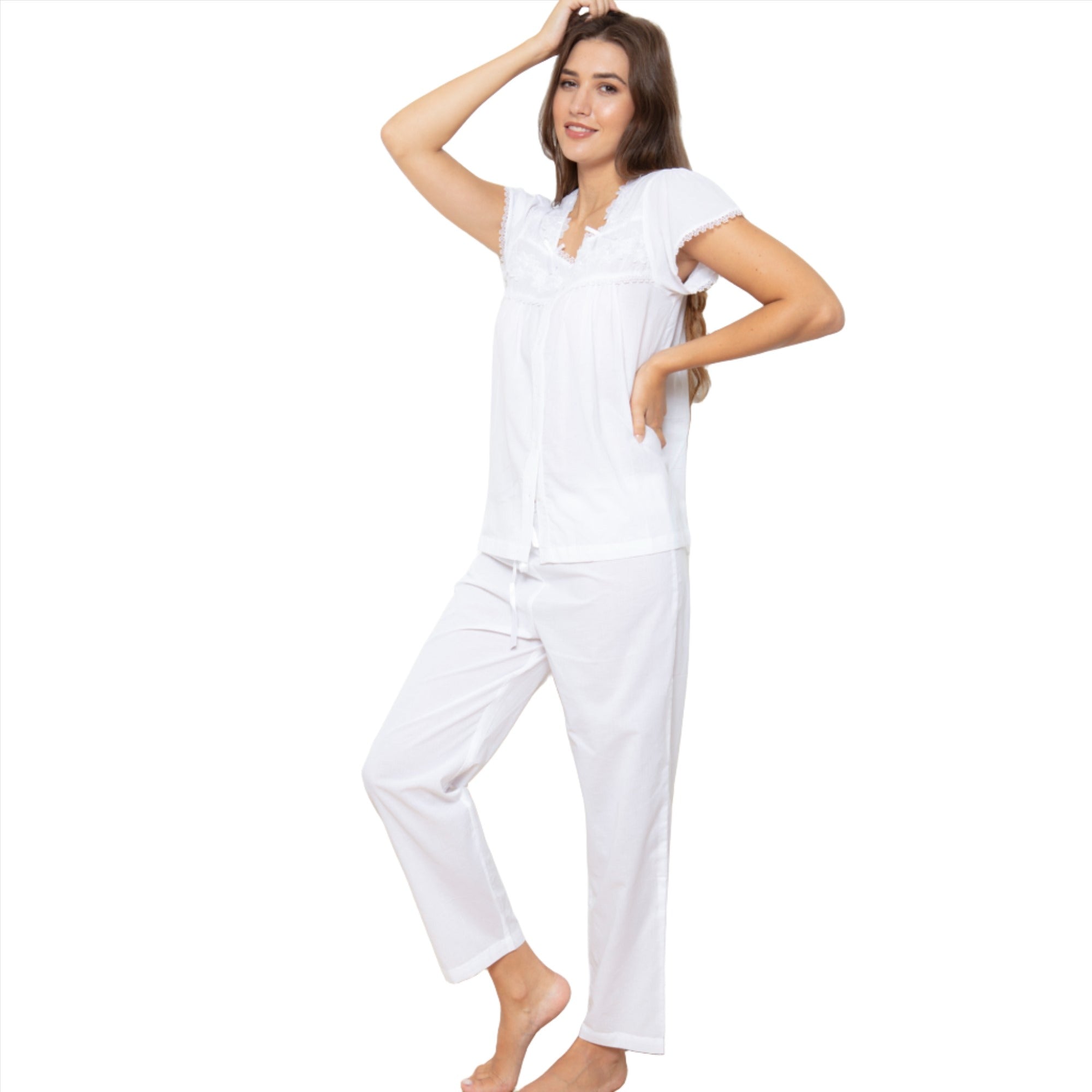 Cottonreal Women's HEIDI White Pyjama Set | All Lingerie | Lingerie | Pyjama | Pyjamas | Pyjamas & Loungewear | Women | Womens