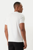 White short-sleeved crewneck t-shirt with a simple ribbed collar and straight bottom hem, viewed from the back.