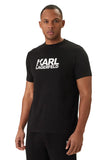 Black crewneck t-shirt with short sleeves and a white 'KARL LAGERFELD' logo on the chest.