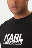 Black crewneck t-shirt with a white 'KARL LAGERFELD' graphic on the front, featuring a silhouette of Karl Lagerfeld's head in