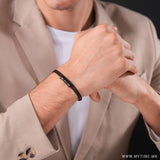 Cerruti 1881 Tornillo 2 Men's Black Leather Bracelet with Stainless Steel Details