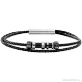 Cerruti 1881 Tornillo 2 Men's Black Leather Bracelet with Stainless Steel Details