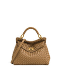 JW PEI Women's Lucia Brown Classic Top Handle Woven Bag